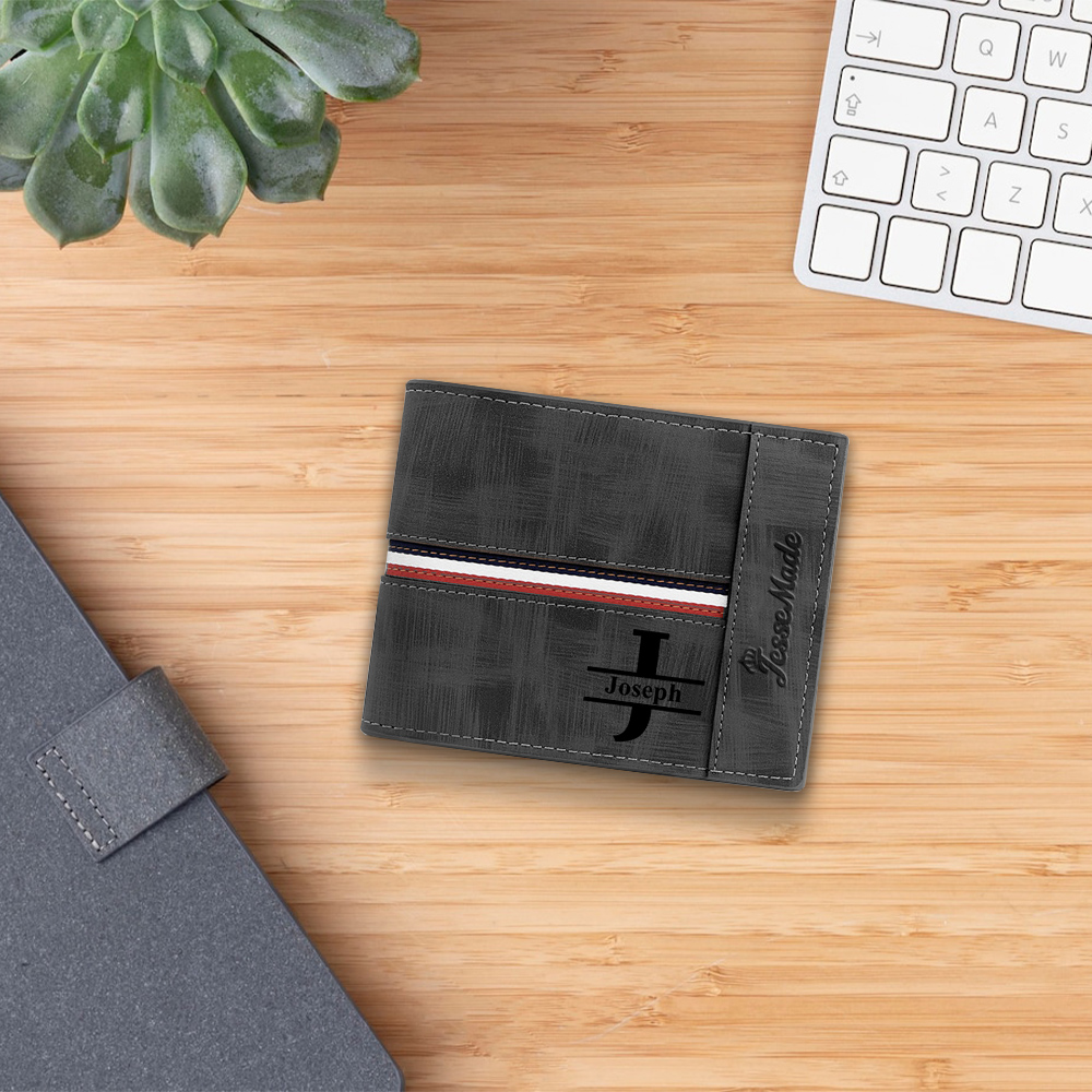 Cartera, billetera personalizada con 1 foto, 1 nombre y 1 letra monedero para hombre-Jessemade ES