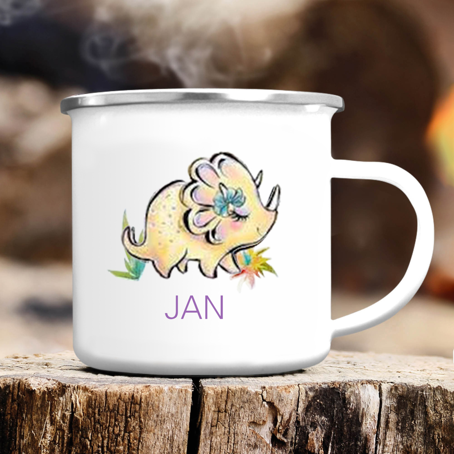 Taza con dinosaurios para niños con 1 nombre personalizado-Jessemade ES