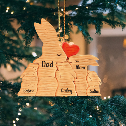 Navidad-Ornamento muñecos navideño de madera familia de conejos 5 nombres personalizados adorno del árbol-Jessemade ES