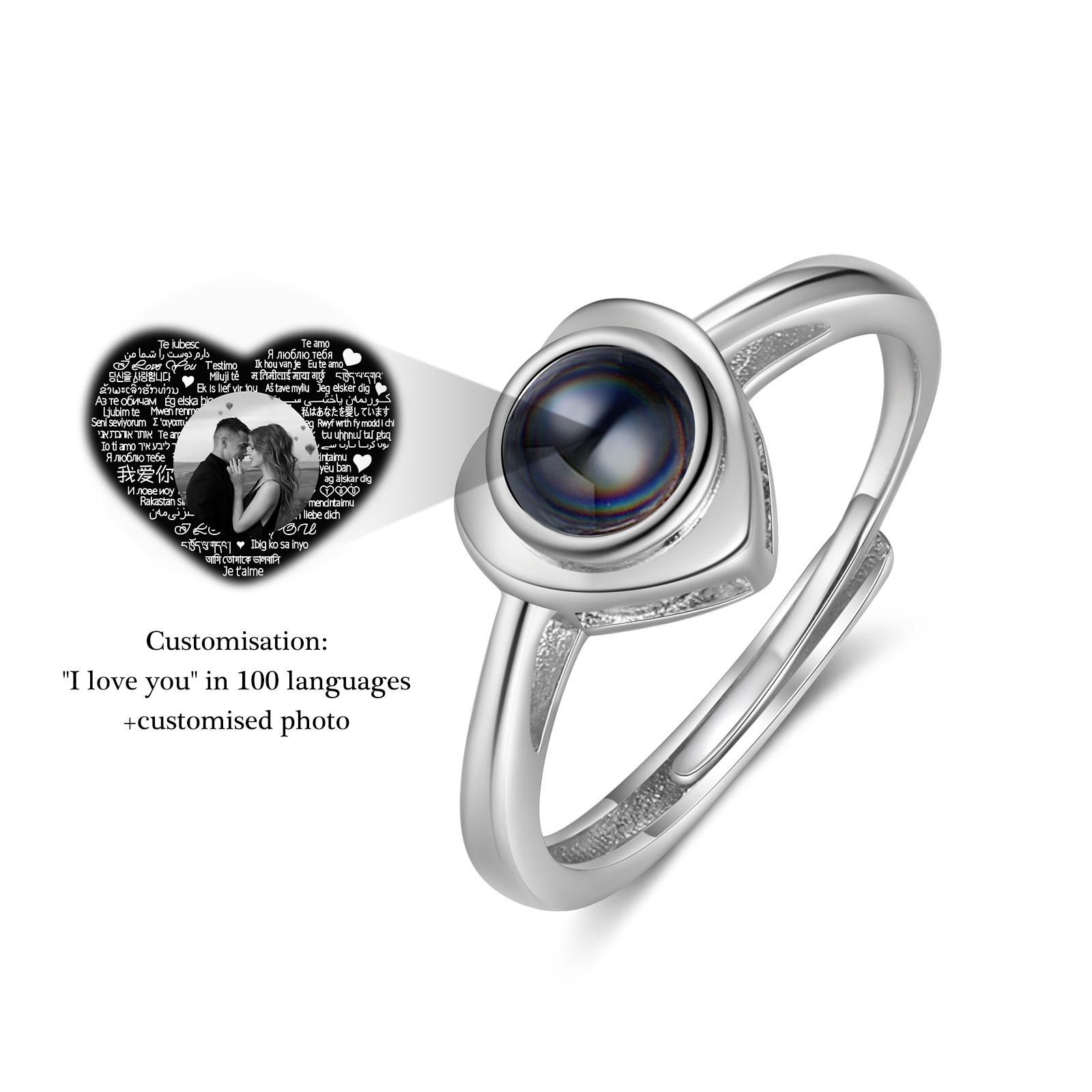 Anillo de corazón con proyección de foto anillo ajustable-Jessemade ES