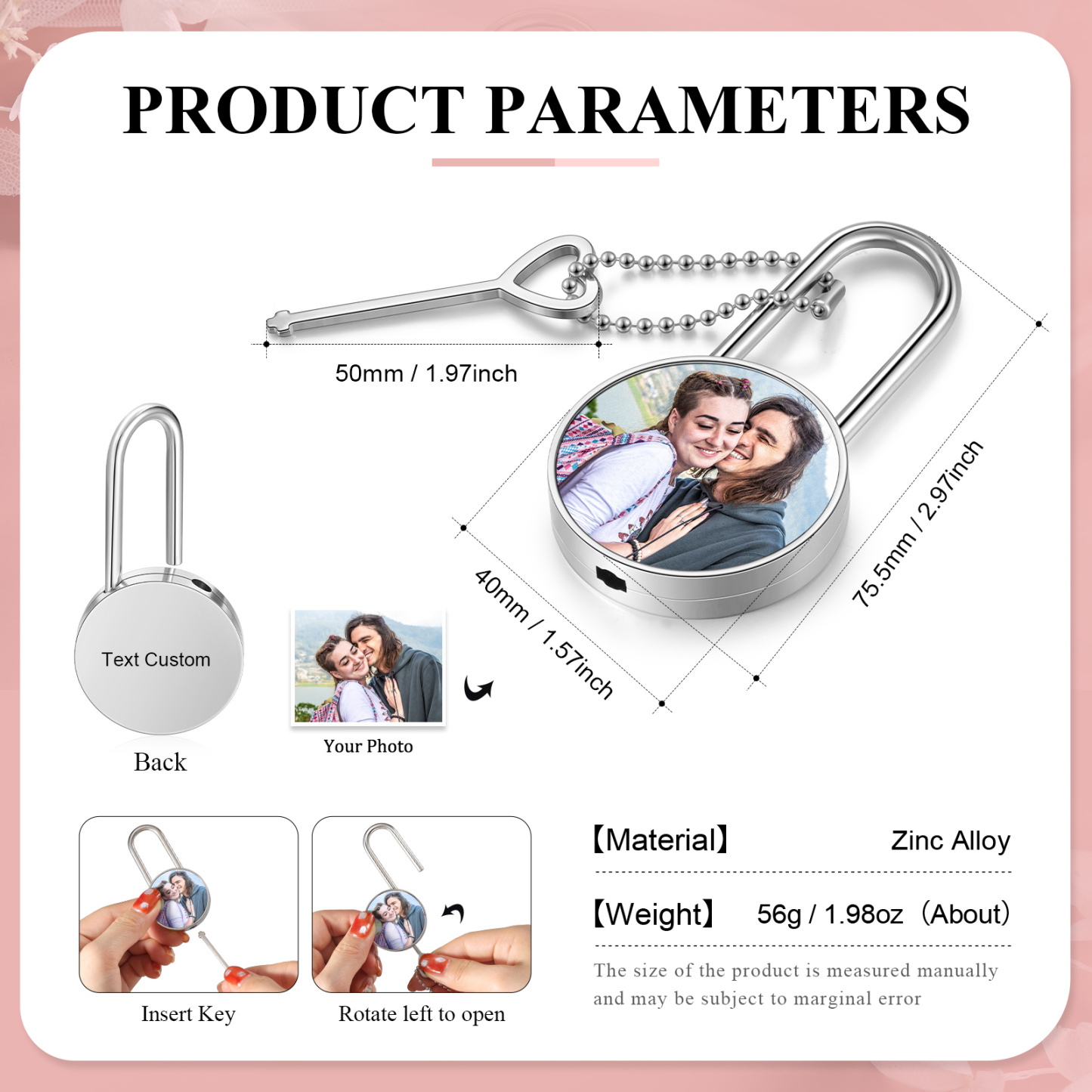 Llavero/Colgante cerradura de amor para pareja foto y texto personalizados-Jessemade ES