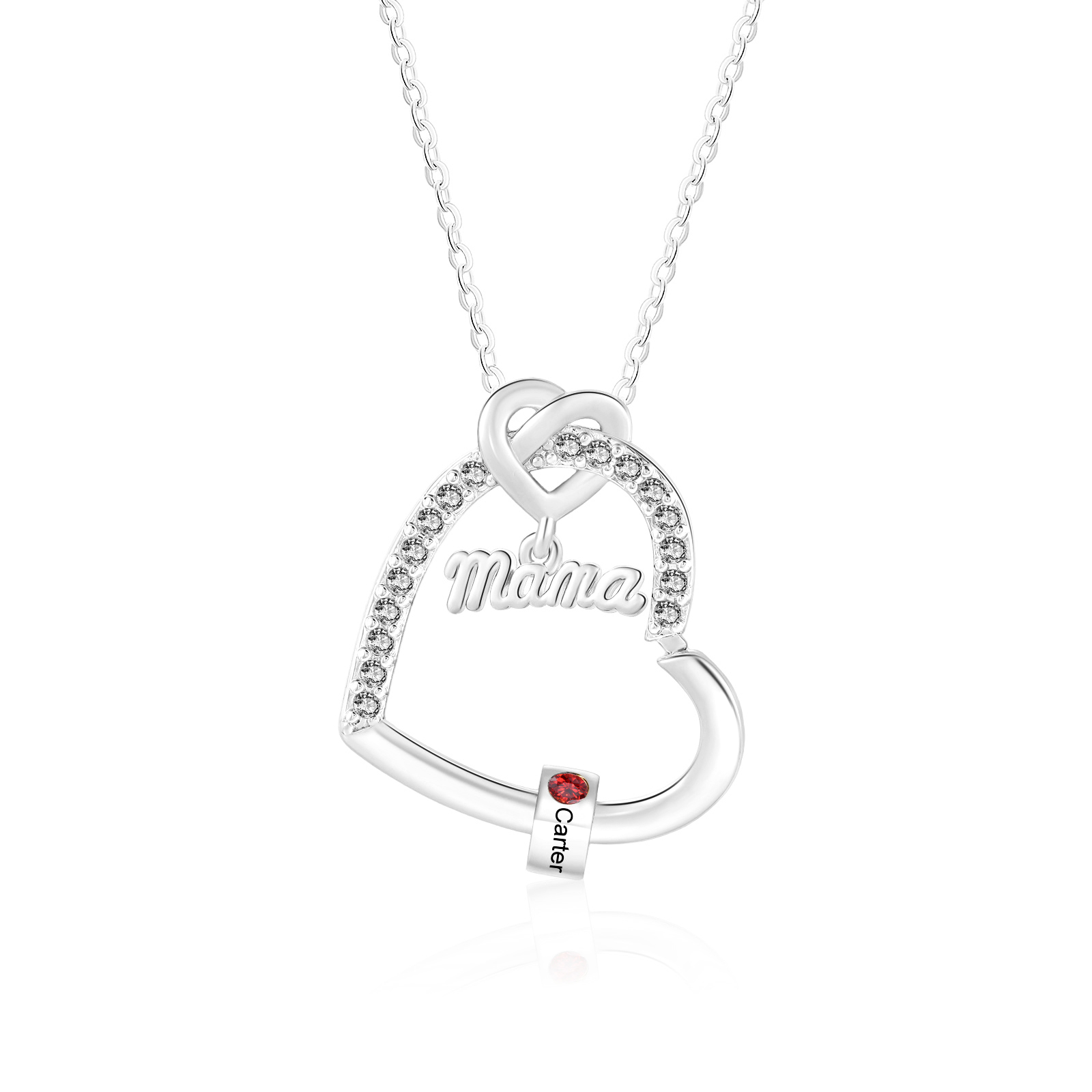 Collar de corazón personalizado para mamá con piedra de nacimiento y de 1 a 5 nombres