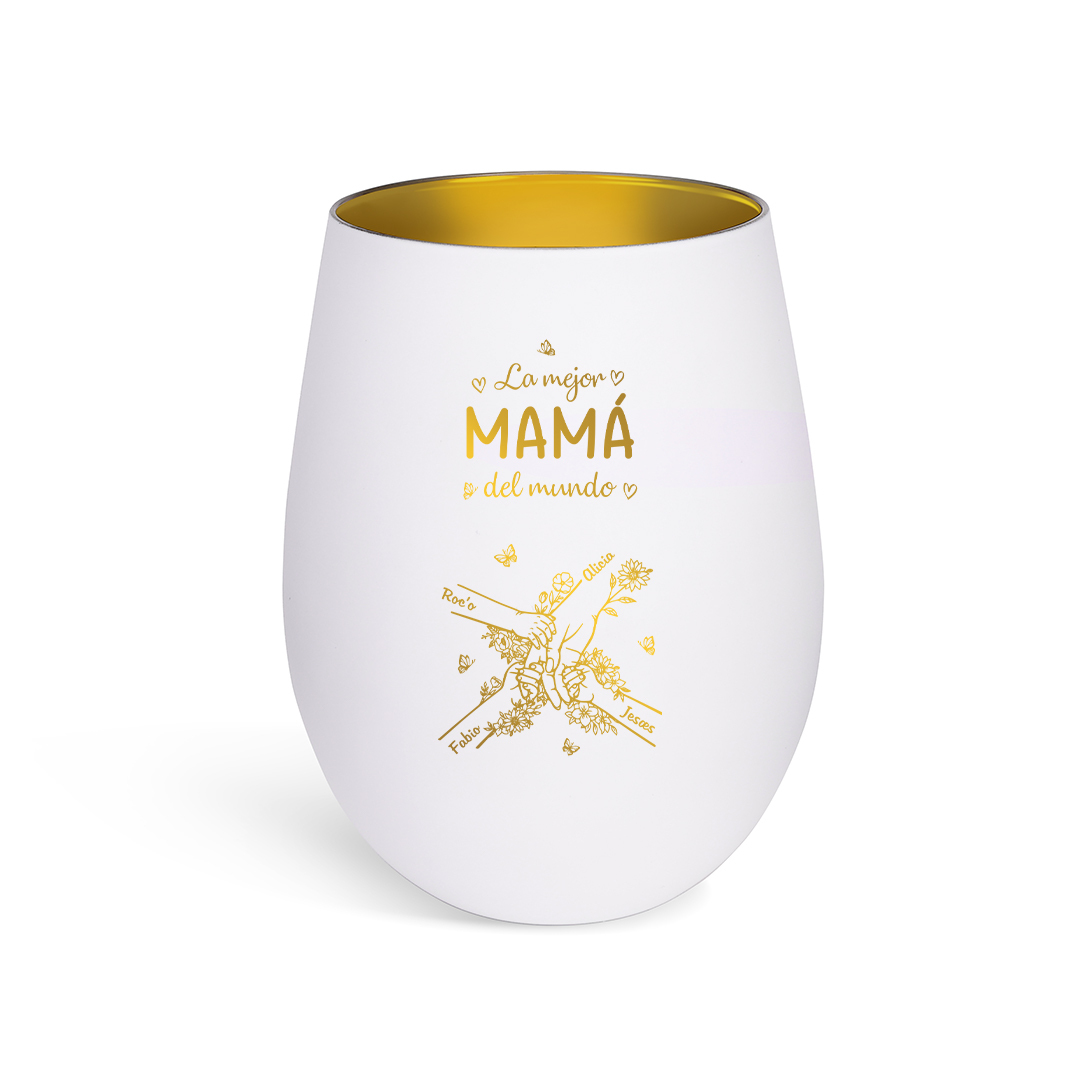 Portavelas de cristal personalizado “La mejor mamá/abuela del mundo” con nombres de 2 a 7 hijos