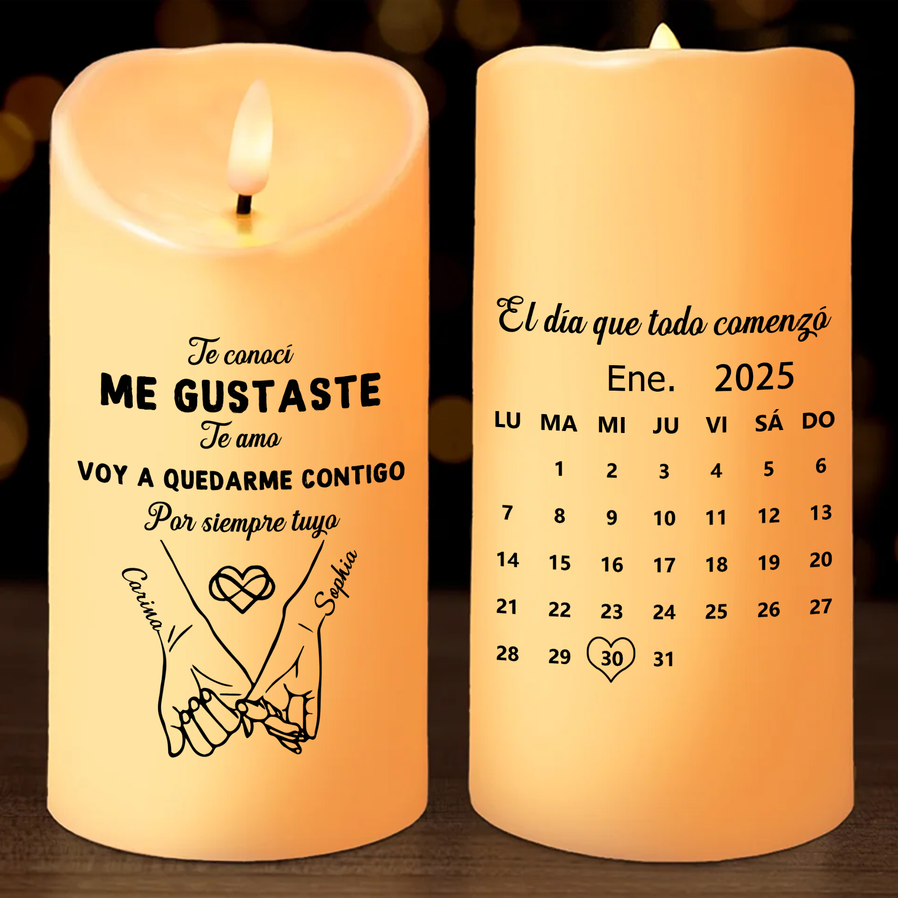 Vela LED personalizada para pareja con 2 nombres