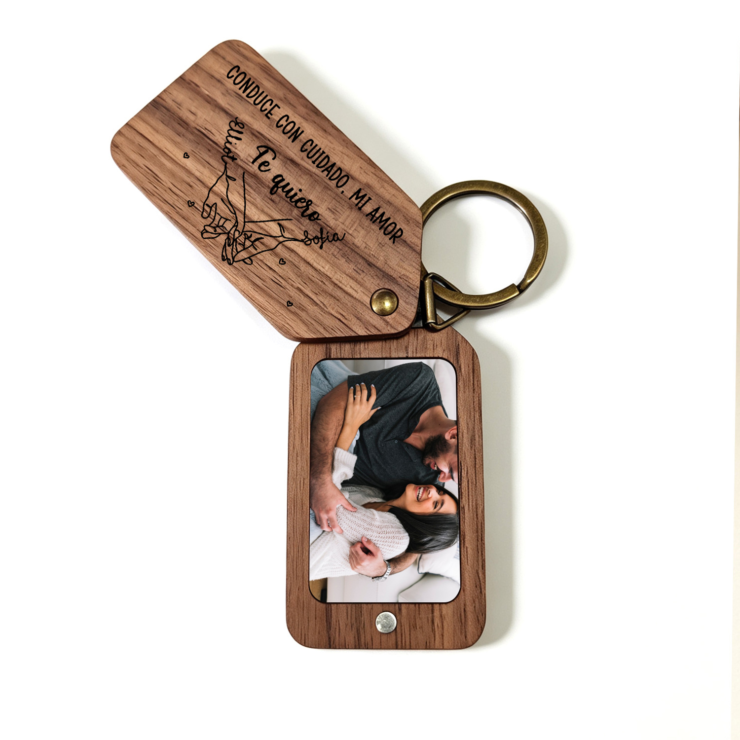 Llavero de Madera Personalizado con Promesa de Meñique y 2 Fotos