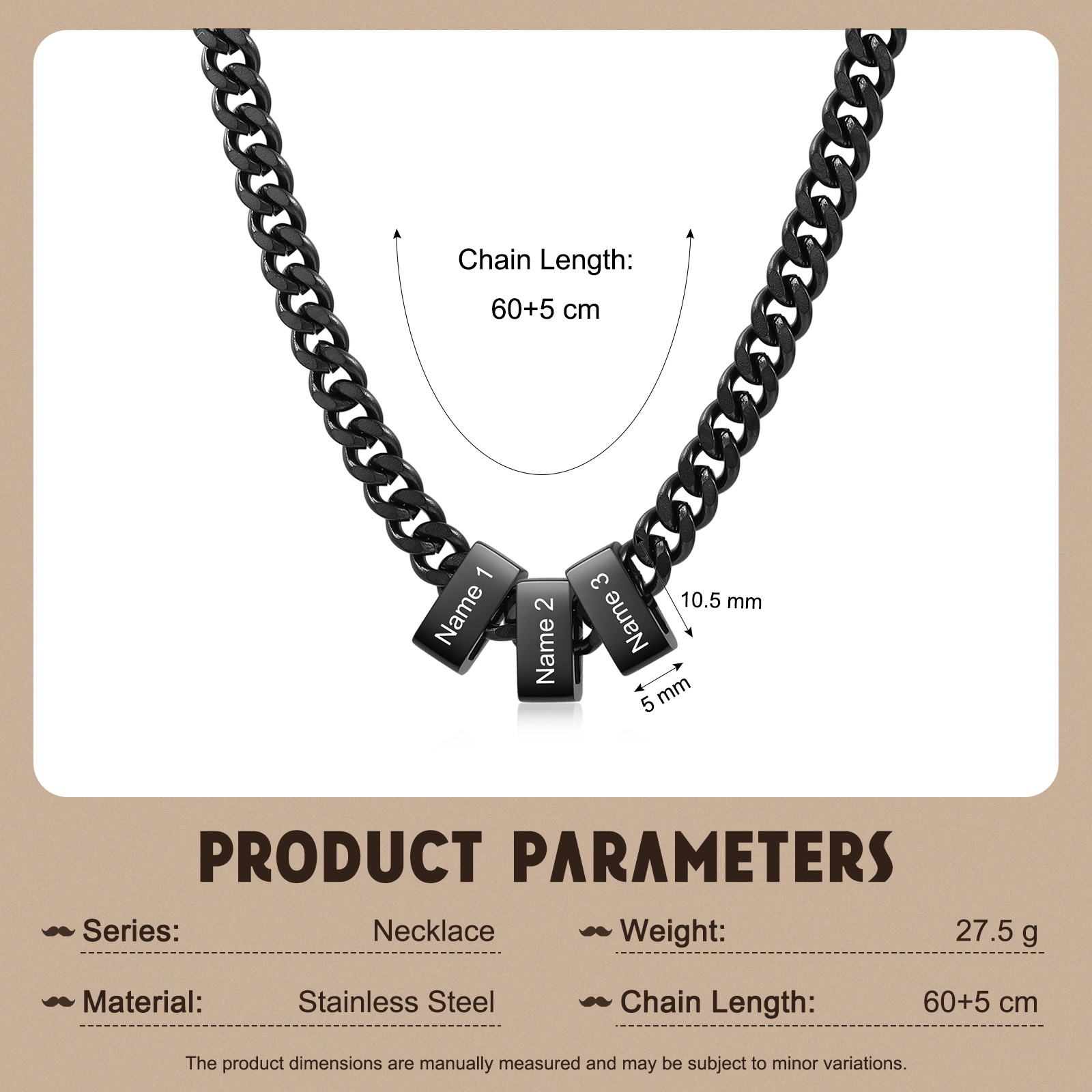 Collar de eslabones cubanos personalizado para hombre con 1 a 6 nombres