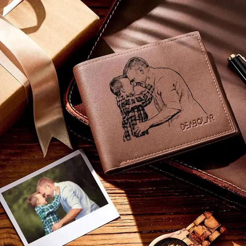 Cartera, billetera multifuncional personalizada con 1 foto, 1 nombre y 1 letra monedero para hombre | Jessemade