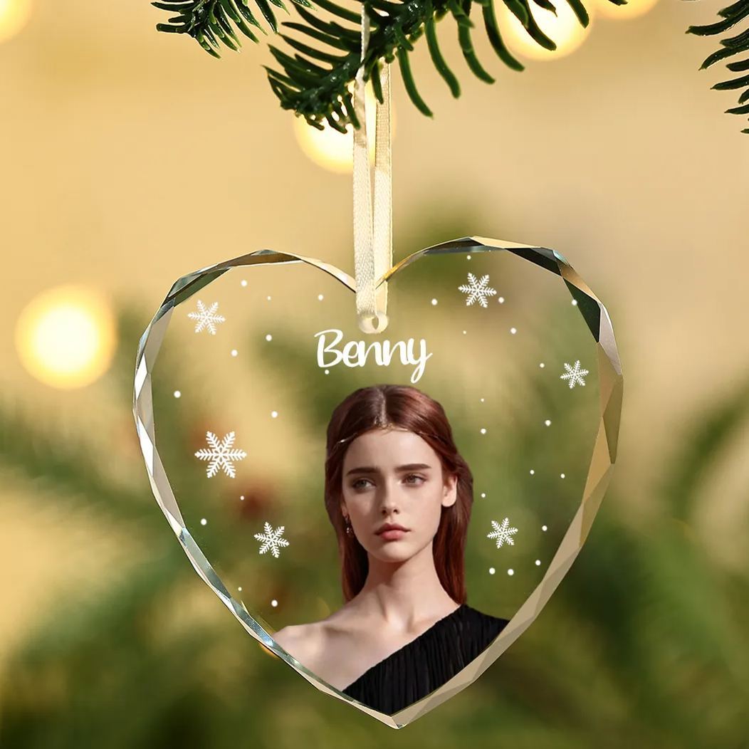 Navidad-Ornamento de vidrio en forma de corazón para ser querido foto y nombre personalizados | Jessemade