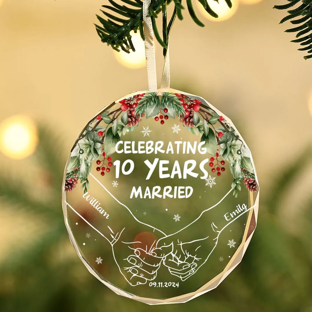 Navidad-Ornamento de vidrio de pareja manos cogidas 2 nombres, texto y fecha personalizados | Jessemade