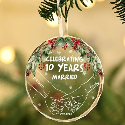 Navidad-Ornamento de vidrio de pareja manos cogidas 2 nombres, texto y fecha personalizados | Jessemade