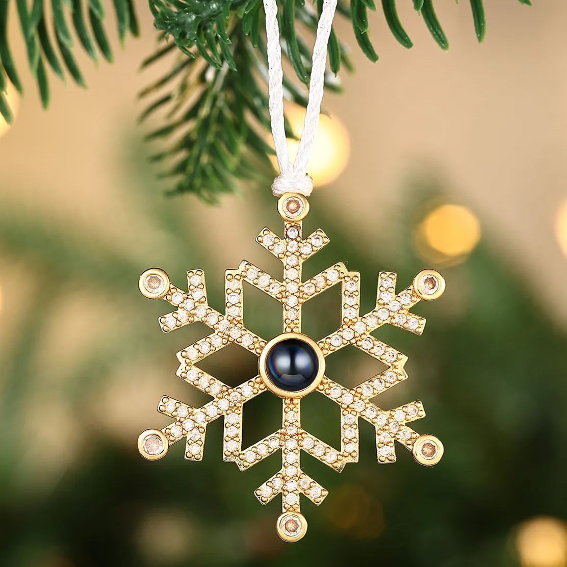 Navidad-Ornamento en forma de nieve con proyección de foto personalizada | Jessemade