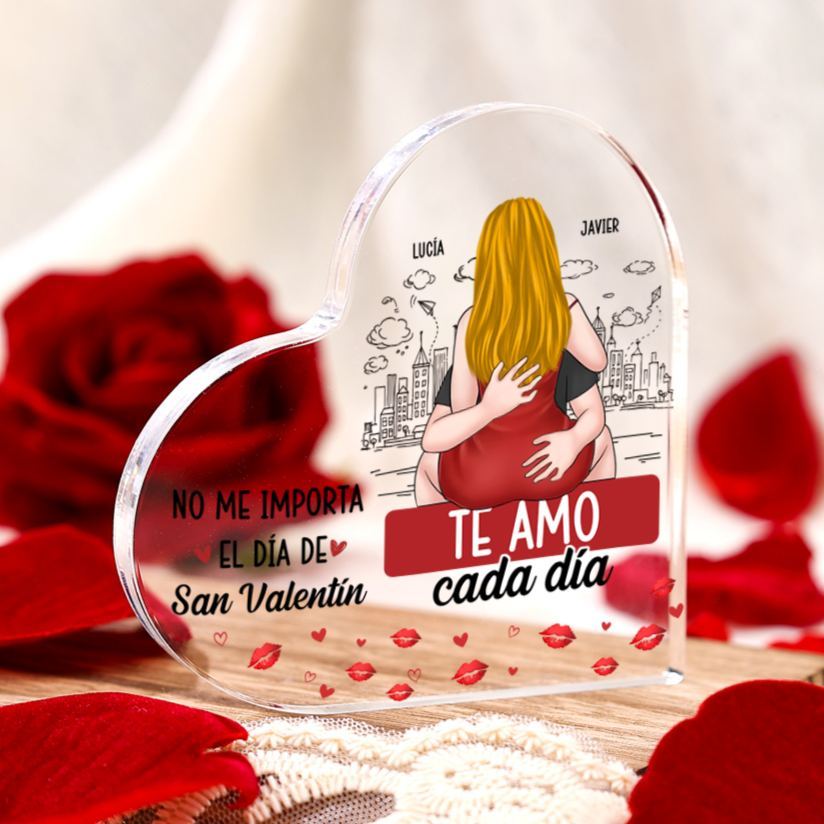 Placa acrílica personalizada en forma de corazón – Regalo romántico para parejas – «Te amo cada día»