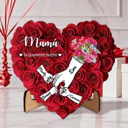 Placa de madera personalizada con forma de corazón – Regalo con 2 a 7 nombres para mamá o abuela