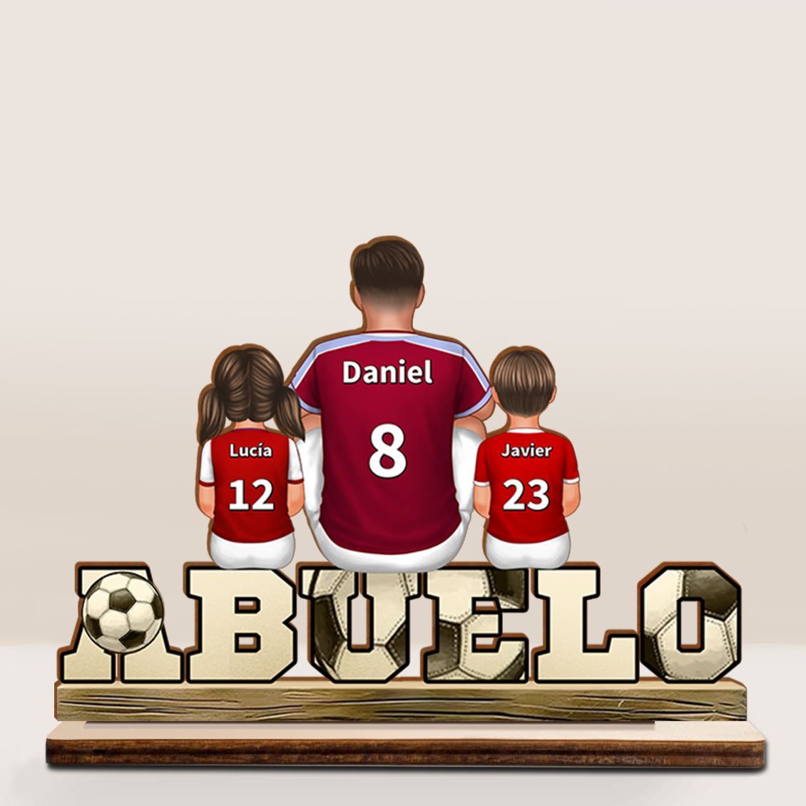 Para mi abuelo - Decoración de madera personalizada con diseño de fútbol y camisetas – Regalo único y emotivo