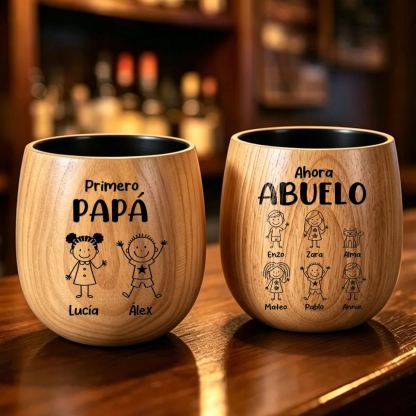 Vaso de whisky de madera personalizado para papá o abuelo, personalizado con 2 a 16 hijos y nombres