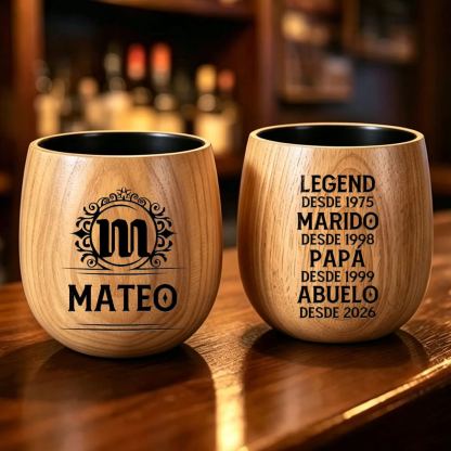 Vaso de whisky de madera personalizado con nombre grabado para papá o abuelo