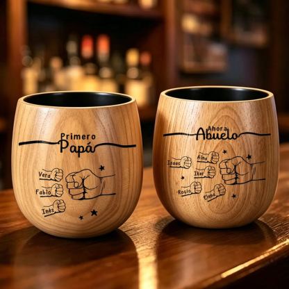 Taza de whisky de madera personalizada para papá o abuelo, personalizada con 2-12 nombres y choques de puños