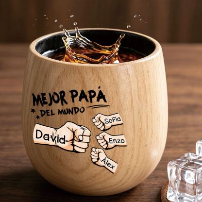 Vaso de whisky de madera personalizado con 2–6 choques de puño y nombres para papá