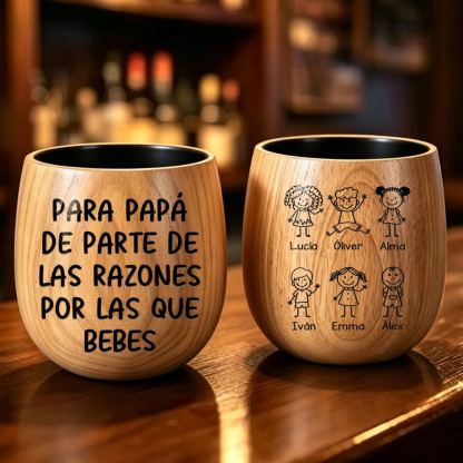 Vaso de whisky de madera personalizado grabado, personalizado con los nombres de 1 a 8 niños