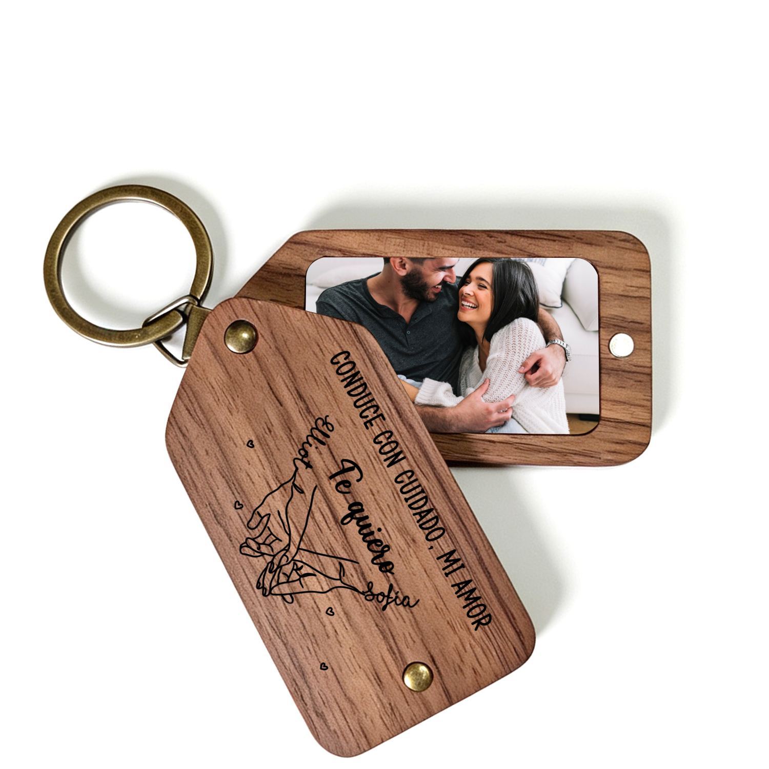 Llavero de Madera Personalizado con Promesa de Meñique y 2 Fotos