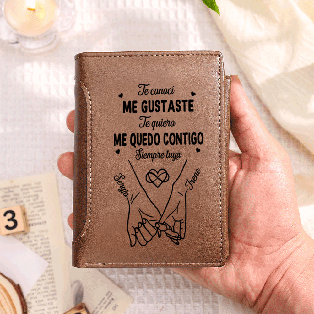 Cartera de cuero personalizada para hombre impresa con «promesa del meñique»