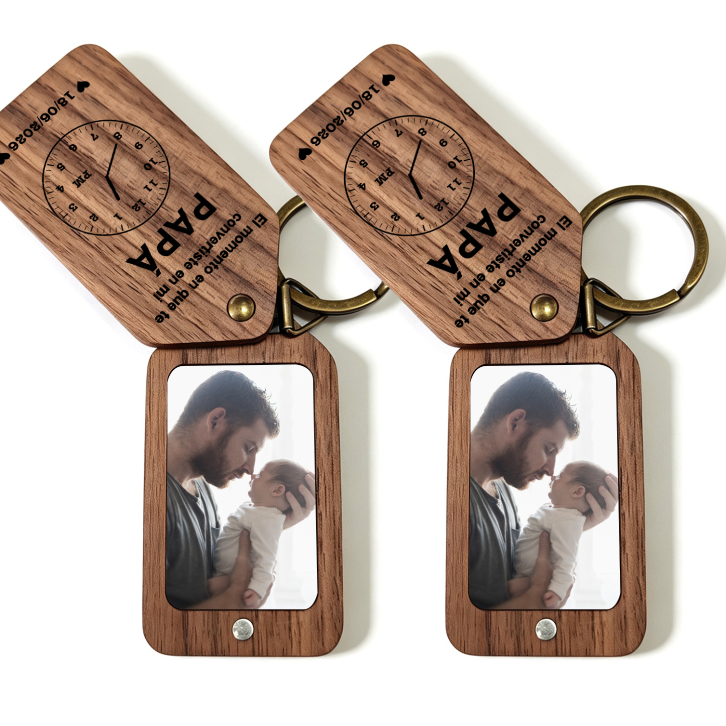 Llavero de madera personalizado con foto para papá/abuelo