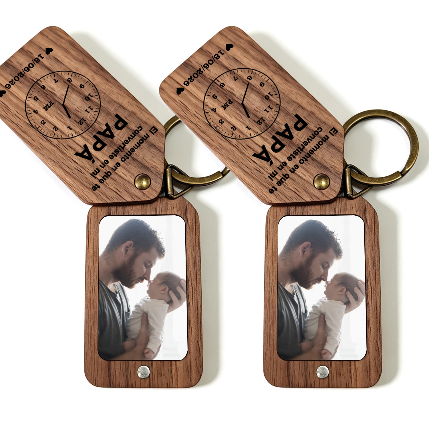 Llavero de madera personalizado con foto para papá/abuelo