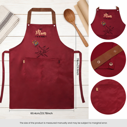 Delantal de cocina floral personalizado con manos entrelazadas, personalizado con 2–7 nombres, regalo para mamá o abuela