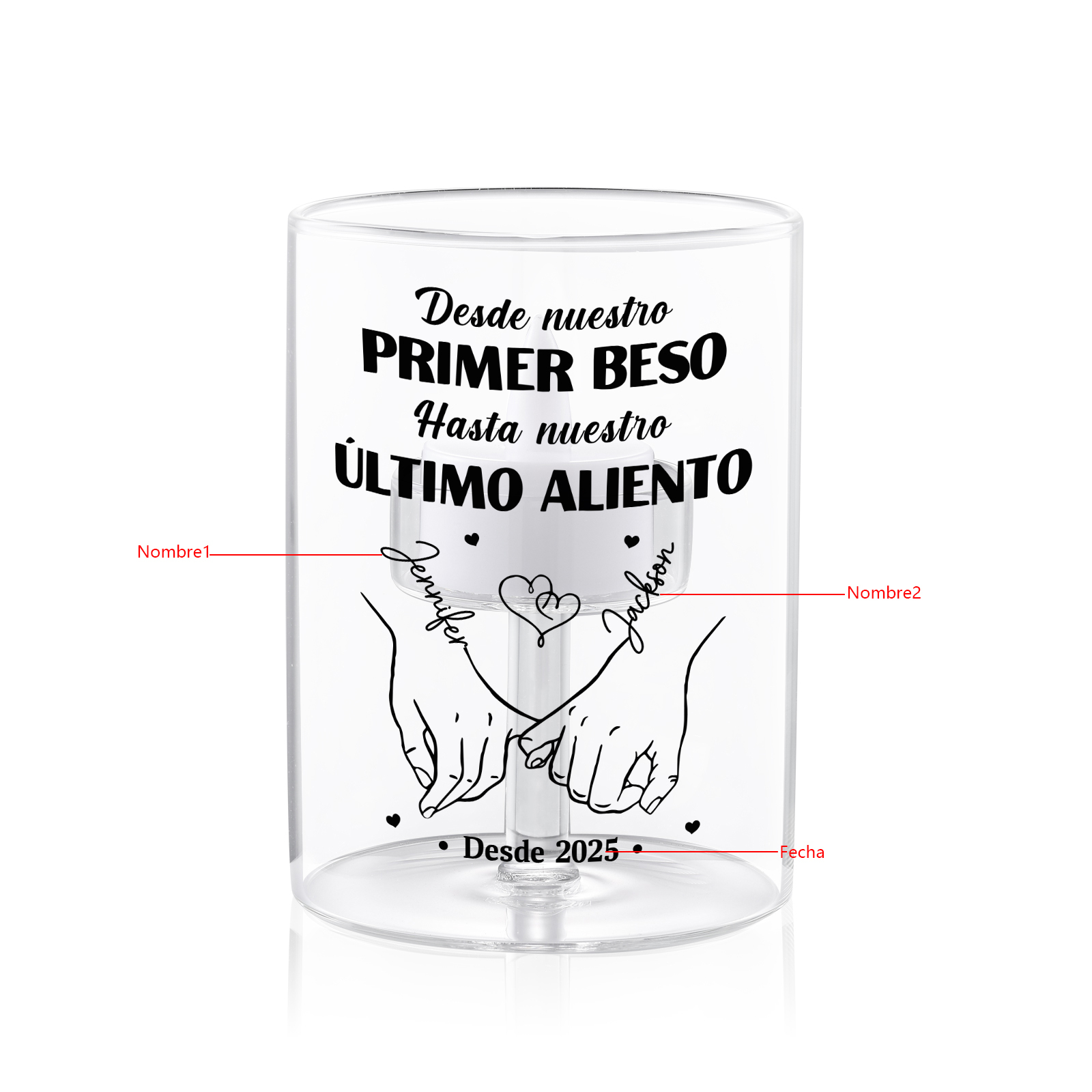 Portavelas de cristal personalizado sin vela - Desde nuestro primer beso hasta nuestro último aliento