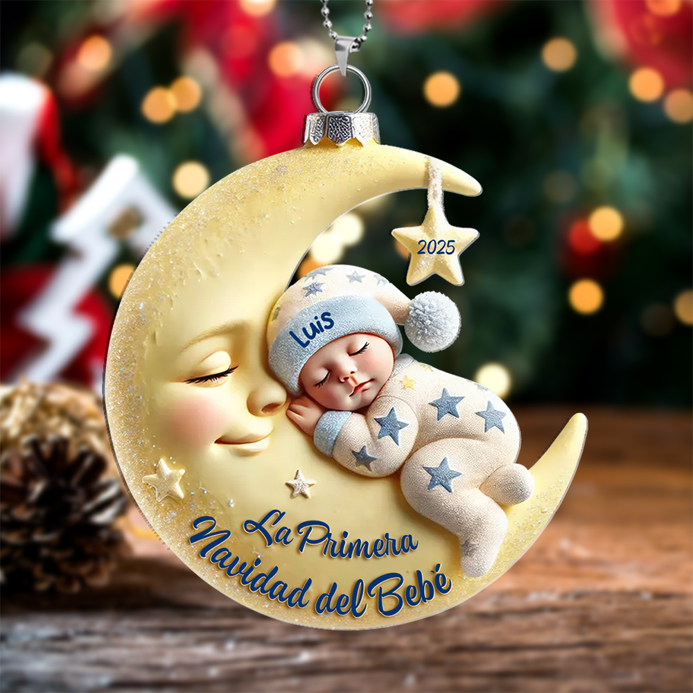 Adorno para el árbol de Navidad - Adorno personalizado de la primera Navidad del bebé con luna y estrellas