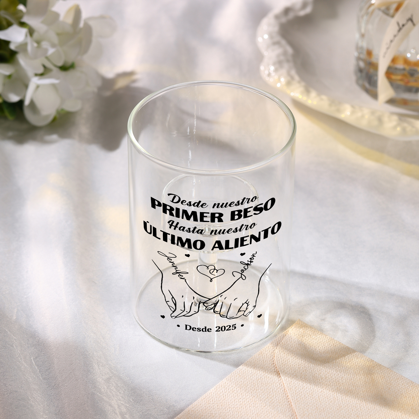 Portavelas de cristal personalizado sin vela - Desde nuestro primer beso hasta nuestro último aliento