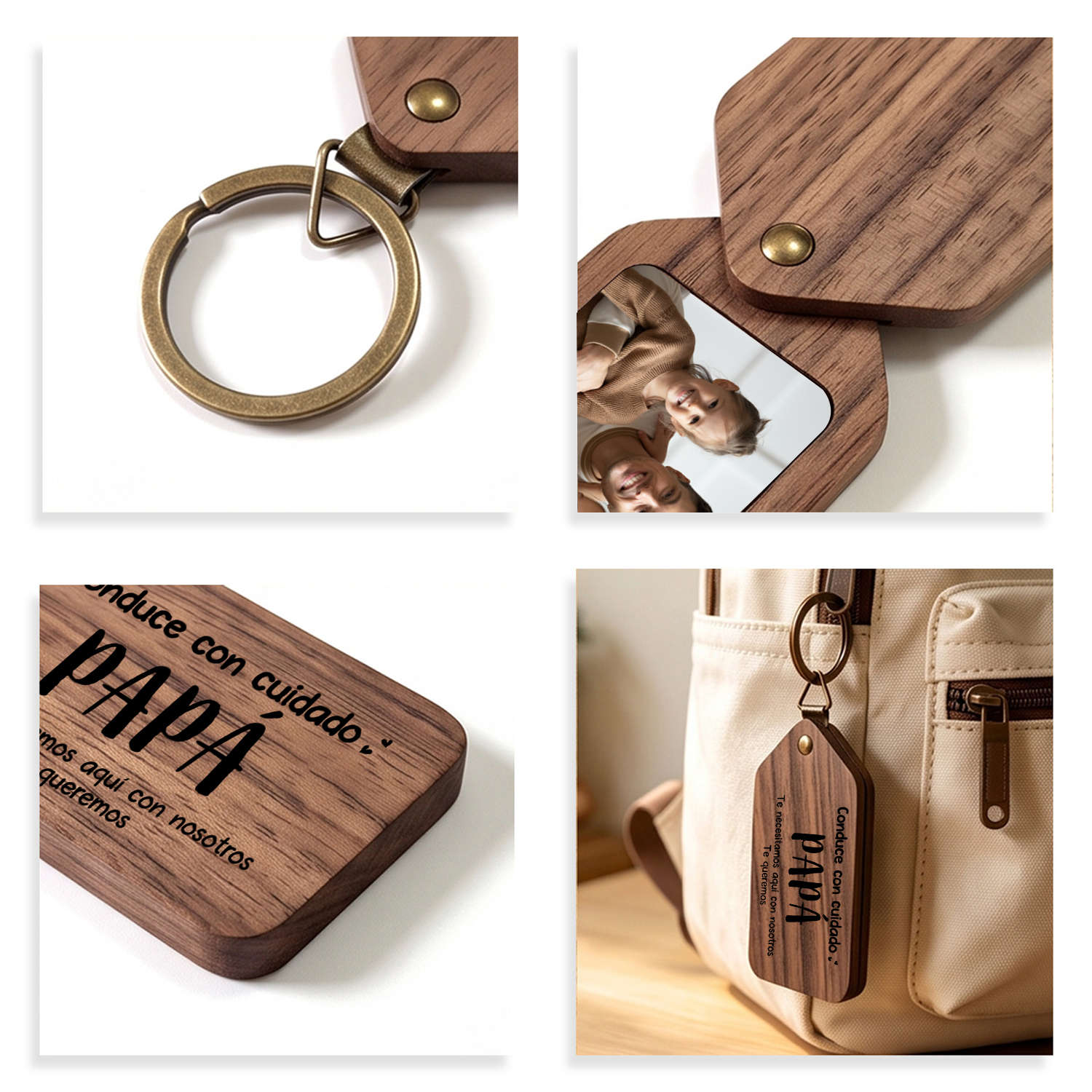 Llavero de madera personalizado con foto “Conduce con cuidado, PAPÁ”