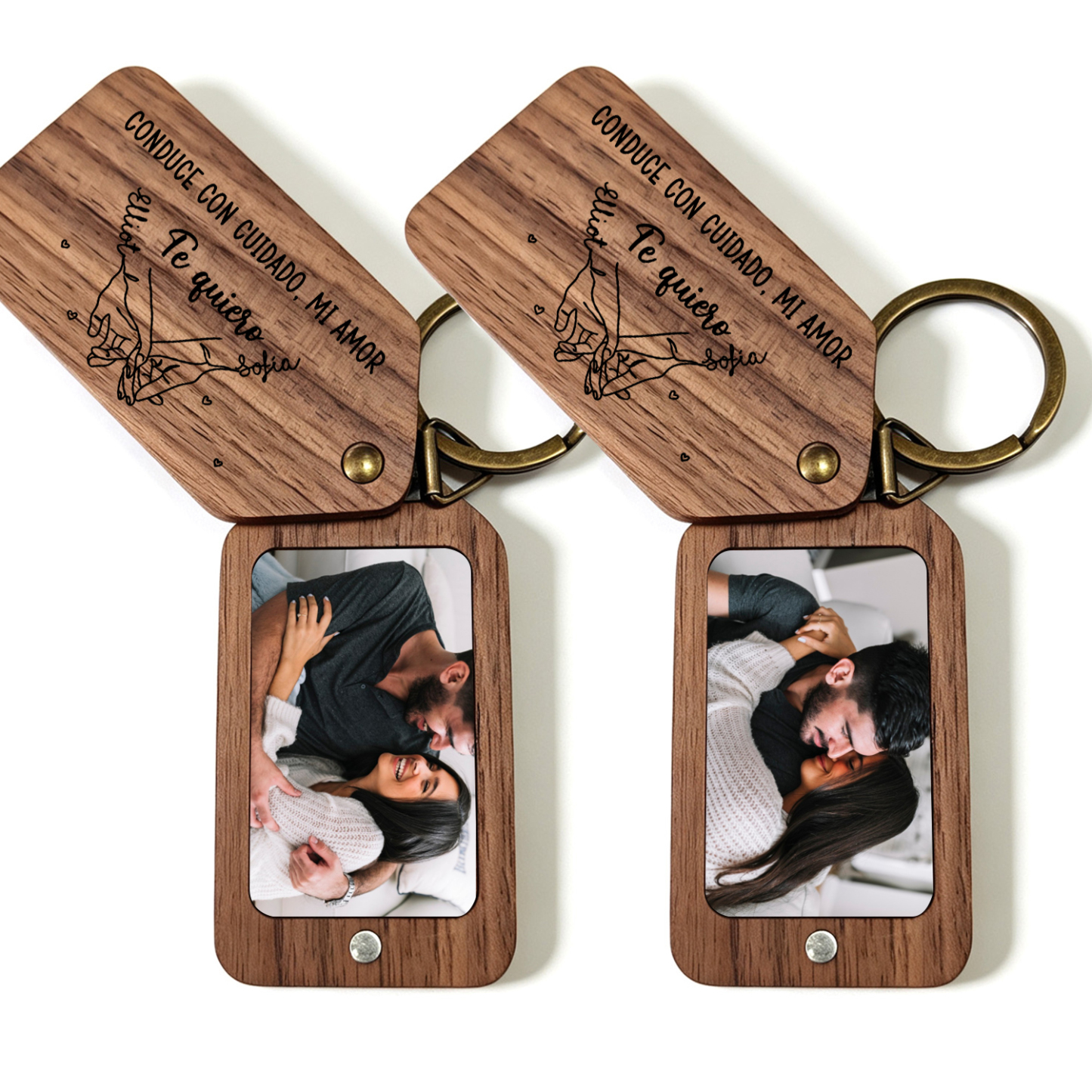 Llavero de Madera Personalizado con Promesa de Meñique y 2 Fotos