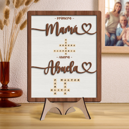 Placa de madera personalizada «Primero mamá, ahora abuela» – Regalo de cumpleaños o Día de la Madre personalizable para abuela / yaya | Jessemade