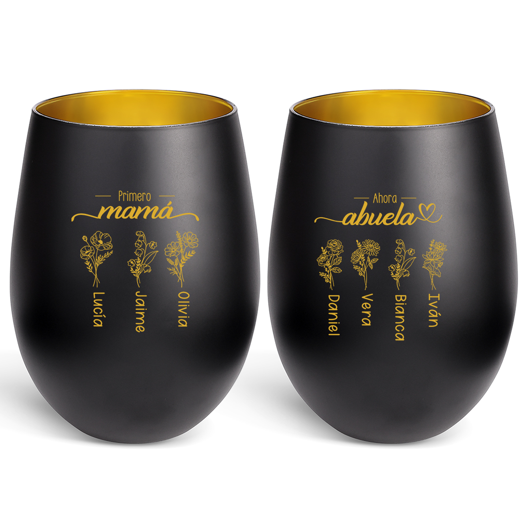 Portavelas de cristal personalizado con 2–10 flores de nacimiento y nombres para mamá/abuela