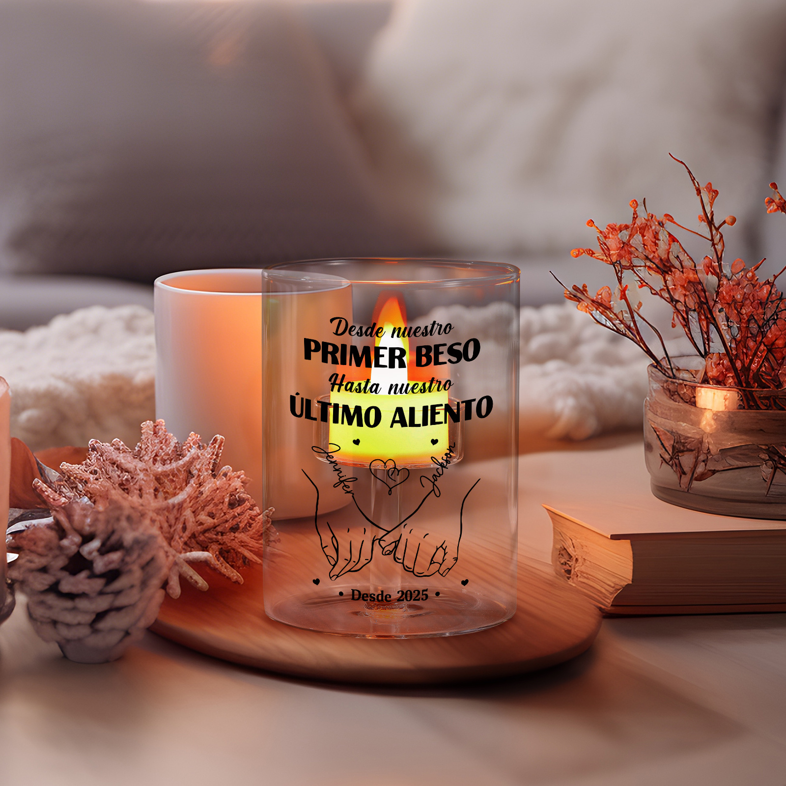 Portavelas de cristal personalizado sin vela - Desde nuestro primer beso hasta nuestro último aliento