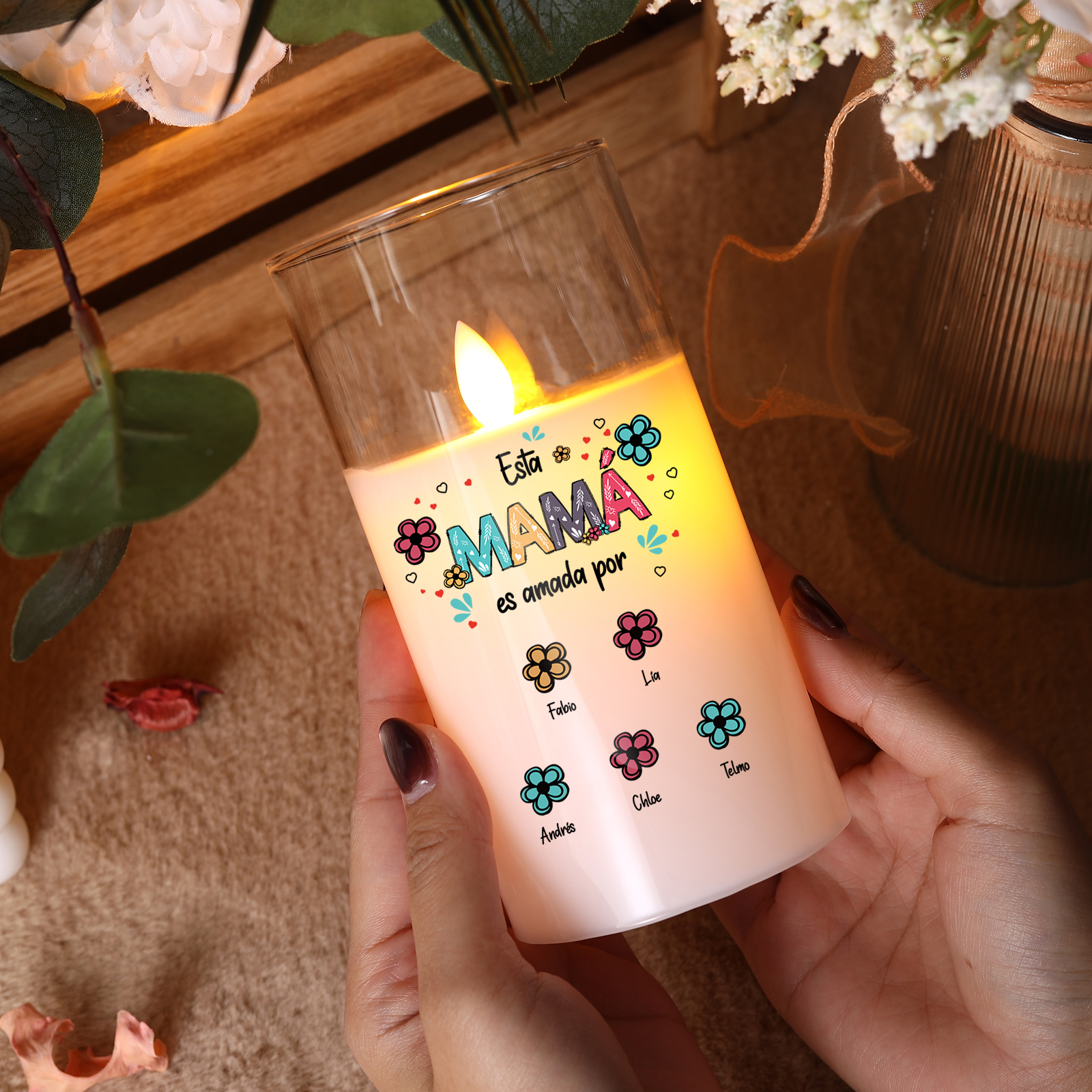 Vela LED personalizada "Esta mamá es amada por"