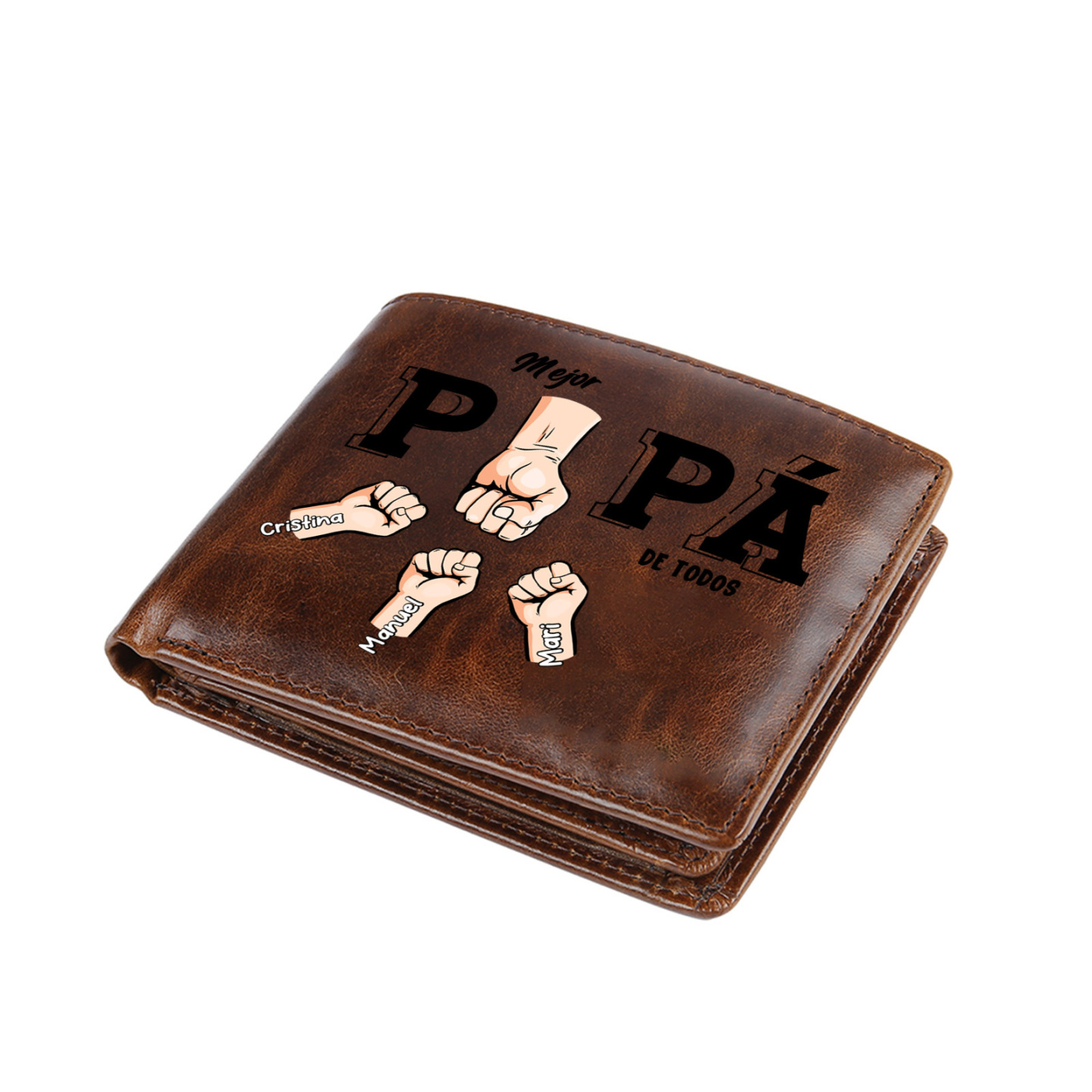 Cartera Personalizada de Piel Auténtica con Nombres – Mejor Abuelo/Papá del Mundo