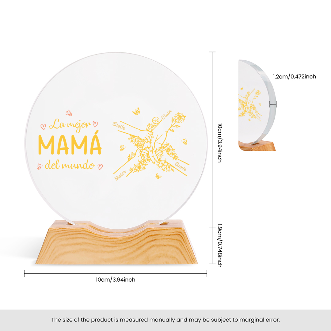 Lámpara de noche LED de cristal personalizada “La mejor mamá del mundo” con 2 a 7 nombres