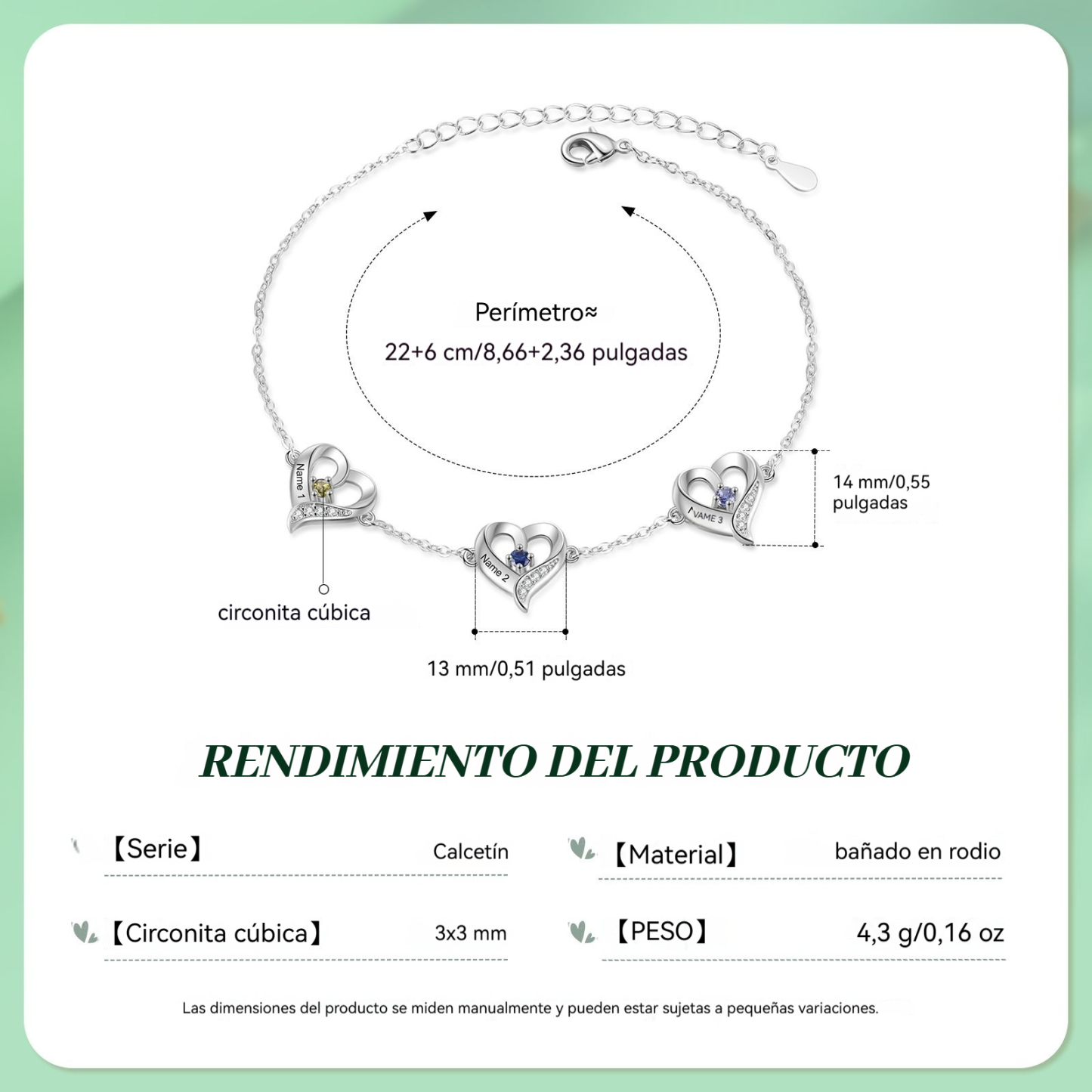 Pulsera De Tobillo Personalizada Corazón Con Nombres y Piedras De Nacimiento Regalo Para Madre Esposa Amiga | Jessemade