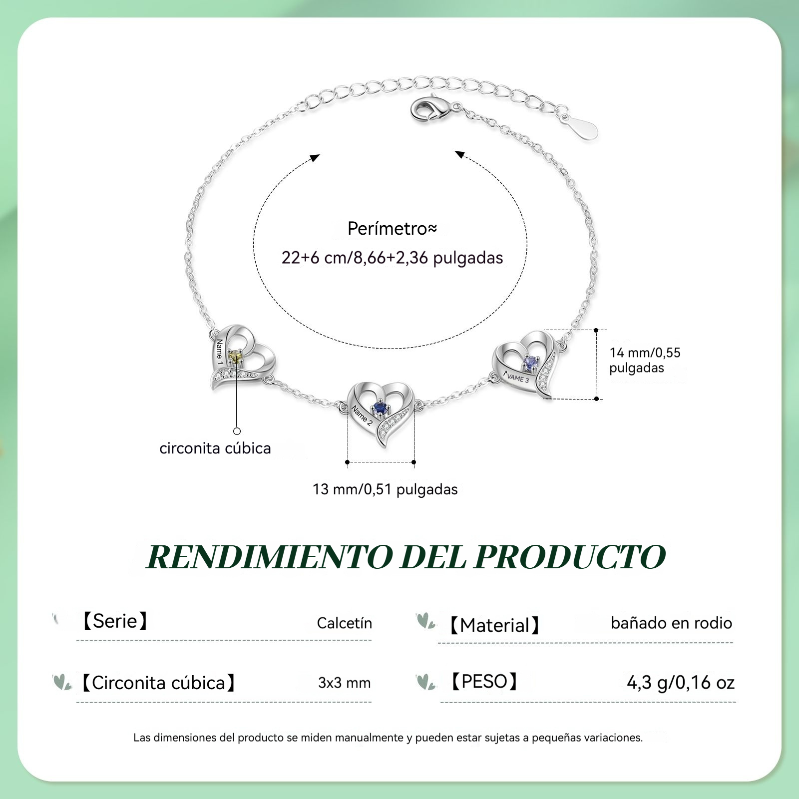 Pulsera De Tobillo Personalizada Corazón Con Nombres y Piedras De Nacimiento Regalo Para Madre Esposa Amiga | Jessemade