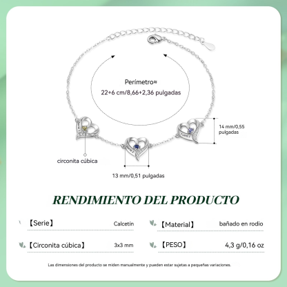 Pulsera De Tobillo Personalizada Corazón Con Nombres y Piedras De Nacimiento Regalo Para Madre Esposa Amiga | Jessemade