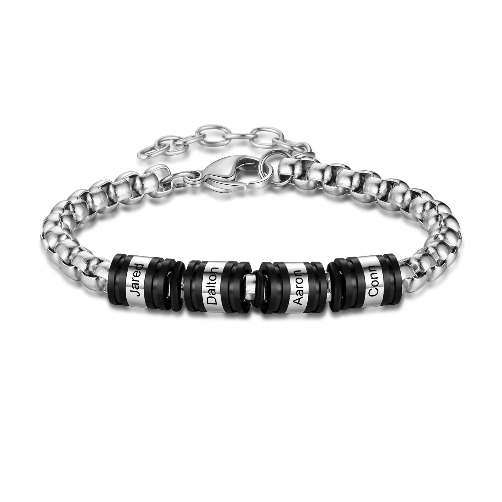 Pulsera negra personalizada con 2-5 nombres para hombre