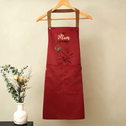 Delantal de cocina floral personalizado con manos entrelazadas, personalizado con 2–7 nombres, regalo para mamá o abuela