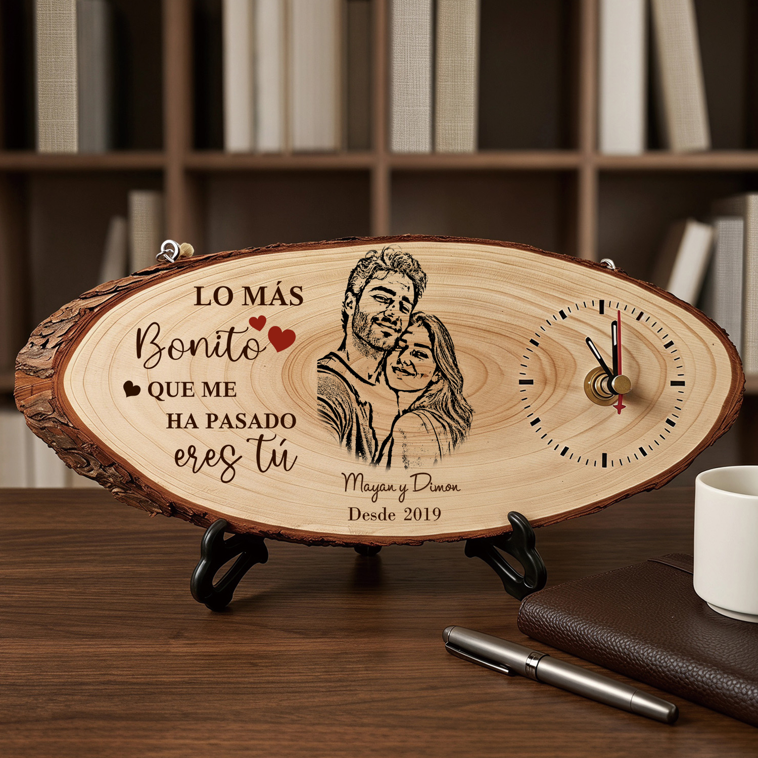 Reloj de Madera Personalizado para Pareja con Foto, 2 Nombres y Fecha – Regalo de Aniversario o San Valentín