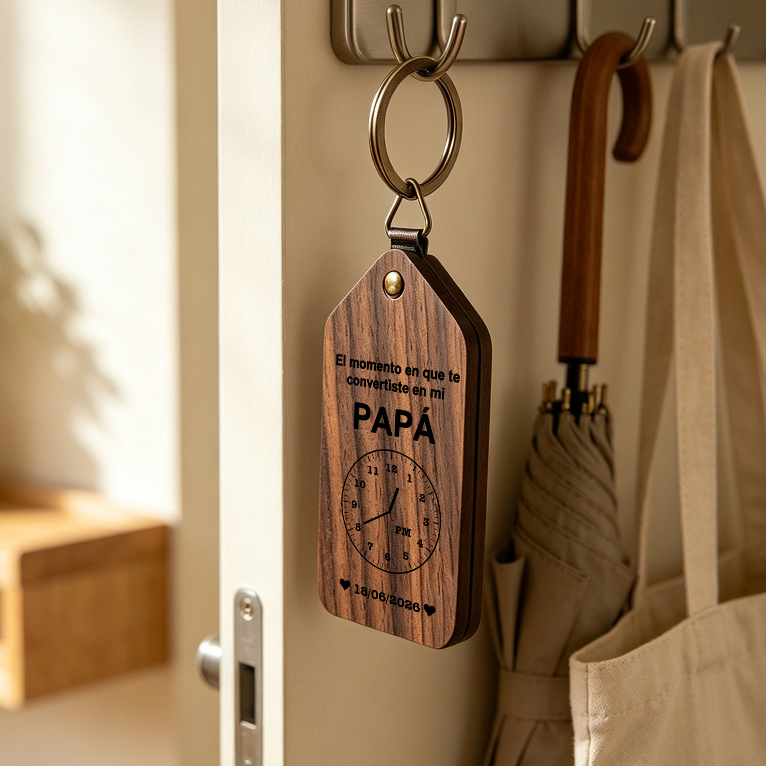 Llavero de madera personalizado con foto para papá/abuelo