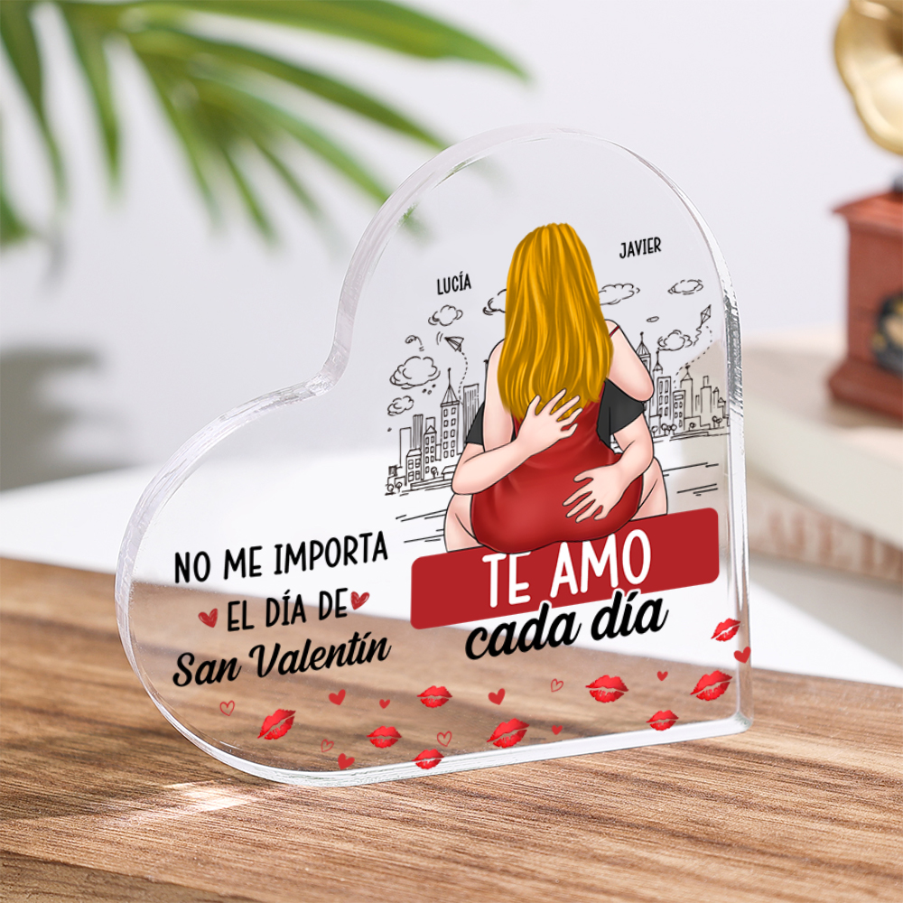Placa acrílica personalizada en forma de corazón – Regalo romántico para parejas – «Te amo cada día»