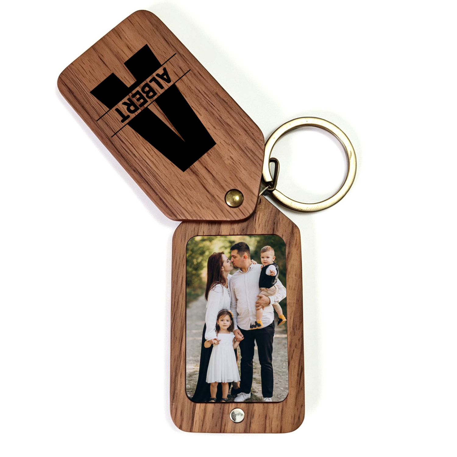 Llavero de madera personalizado con foto, de 2 a 9 nombres y puños para papá o marido