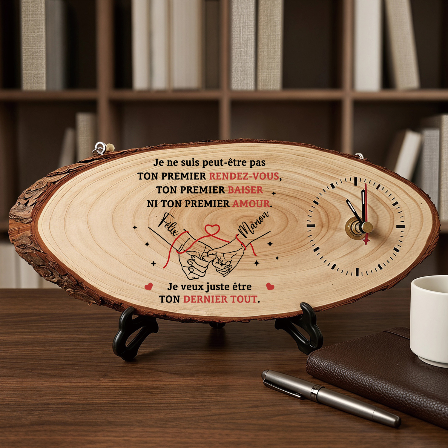 Reloj de Madera Personalizado para Pareja de la Mano con 2 Nombres