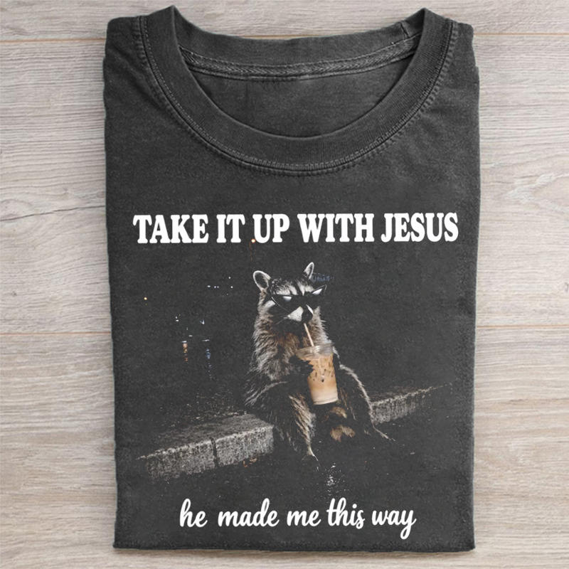 Grunge Raccoon Holding Bubble Tea  T-shirt